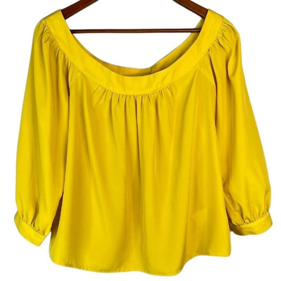 MAEVE Anthropologie Yana Off The Shoulder Top Mustard Yellow 3/4 Sleeves Silky S - Picture 2 of 13